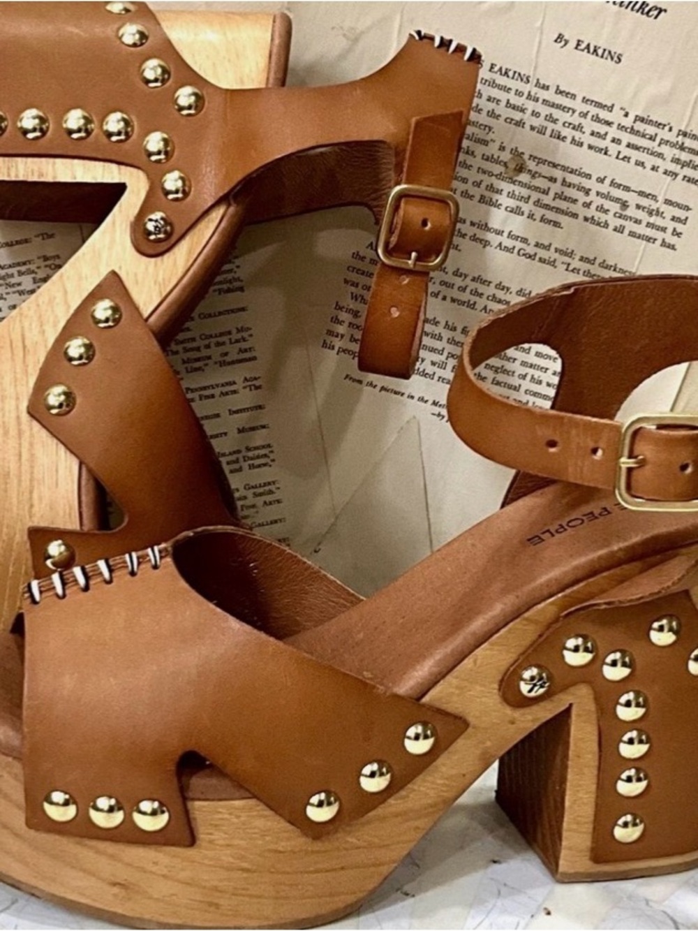 Free People Cognac Brown Leather Platform Sandals with Ankle Strap - Picture 8 of 9